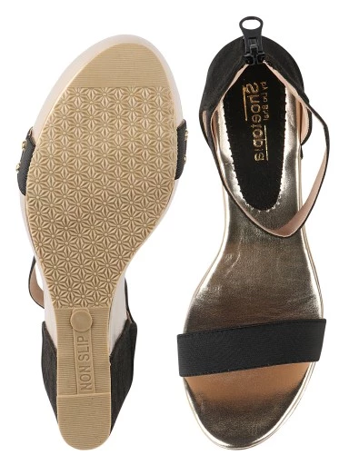 Stylestry Black Suede Wedges
