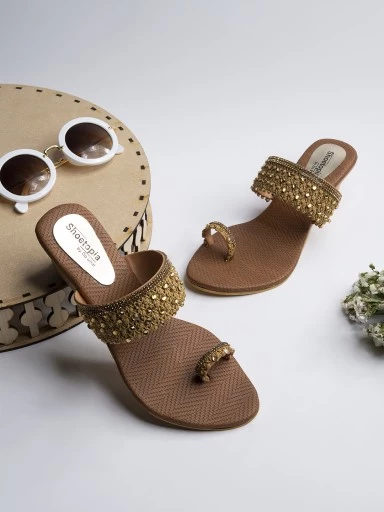 Stylestry Women's & Girl's Copper Ethnic-Embellished Wedges