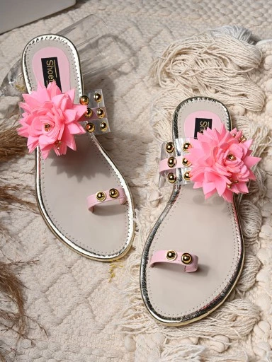 Stylestry Women Pink Solid Embellished One Toe Flats