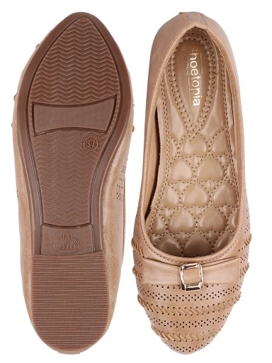 Stylestry Women Beige Ballerinas with Laser Cuts Flats