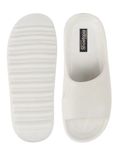 Stylestry Women White Rubber Sliders