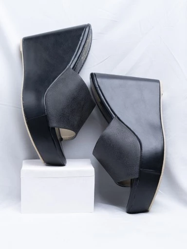 Stylestry Women's & Girl's Black Peep Toe Solid Wedges