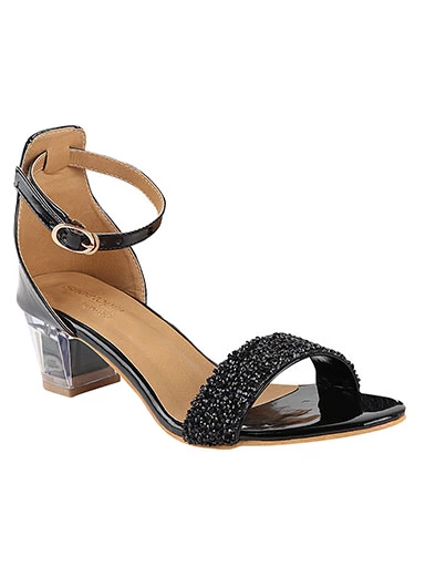 Stylestry Womens & Girls Black Transparent Block Heels Solid Sandals