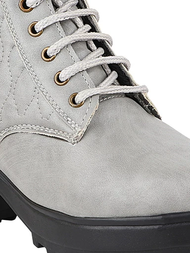 Stylestry Womens & Girls Lace Up High Top Solid Grey Heeled Boots