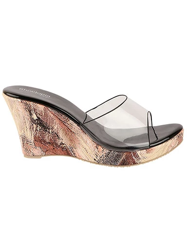 Stylestry Womens & Girls Black & Transparent Wedge Heels