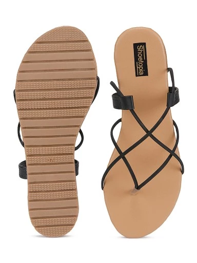 Stylestry Women Black Open Toe Flats