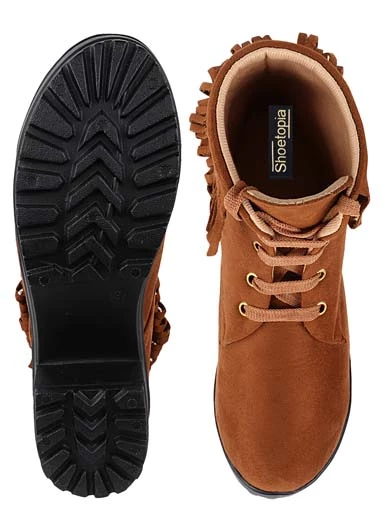 Stylestry Womens & Girls Tan Lace Up Heeled Boots