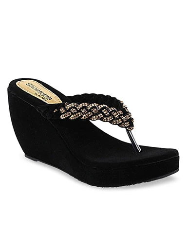Stylestry Women's & Girl's Black Textured Wedges Heels
