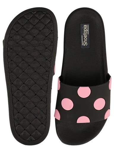 Stylestry Women Black Printed Slider Flip flops