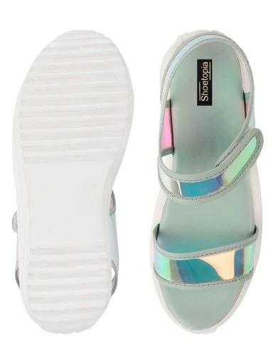 Stylestry Green Embellished Flatform Heeled Sandals