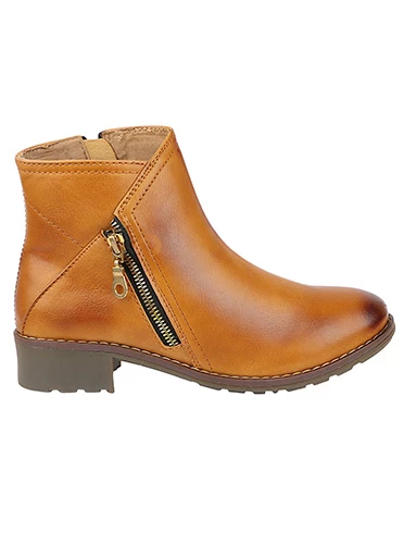 Stylestry Womens & Girls Tan Coloured Zipper Solid Heeled Boots