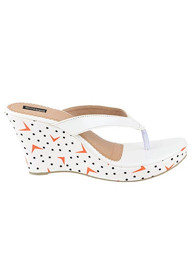 Stylestry Women's & Girl's White Printed Wedges Heeled Sandals
