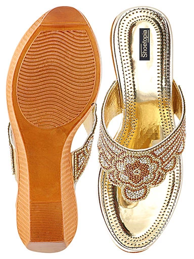 Stylestry Women's & Girl's Golden Embellished Ethnic Heels