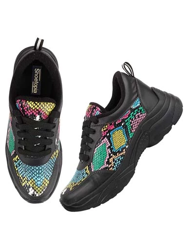 Stylestry Womens & Girls Black ColourBlocked Lace Up Walking Shoes