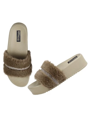 Stylestry Women & Girls Fur Brown Platform Heels