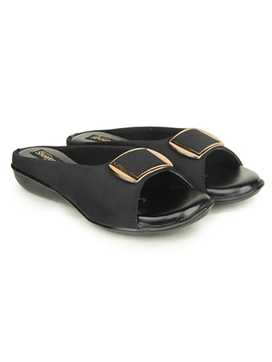 Stylestry Womens & Girls Black Embellished Mules with Buckles Flats