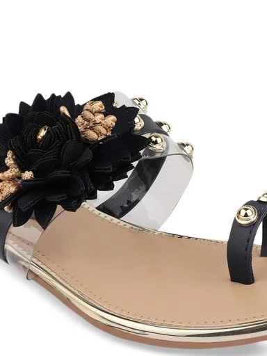 Stylestry Women Black Solid Embellished One Toe Flats