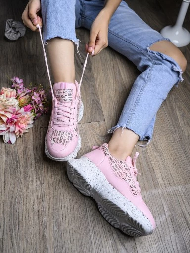 Stylestry Womens & Girls Pink Lace Up Walking Sneakers Shoes