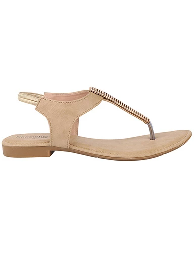 Stylestry Womens & Girls Beige Embellished T-Strap Flats