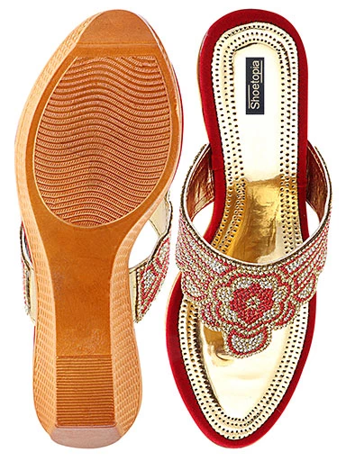 Stylestry Women's & Girl's Red Embellished Ethnic Heels
