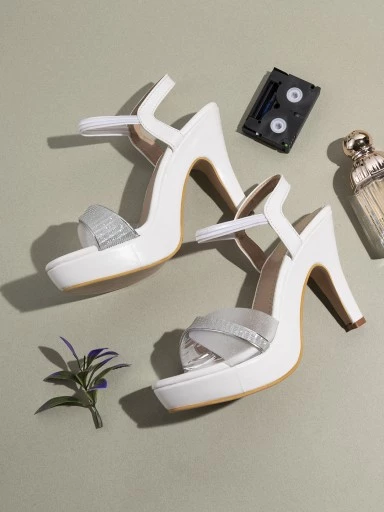 Stylestry White Textured Block Sandals