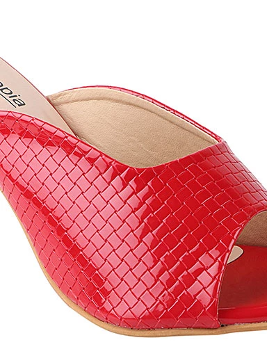 Stylestry Women's & Girl's Red Peep Toe Textured Slim Heels