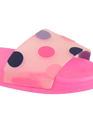 Stylestry Women Peach Polka Dots Printed Rubber Sliders