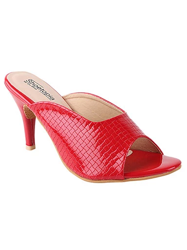 Stylestry Women's & Girl's Red Peep Toe Textured Slim Heels