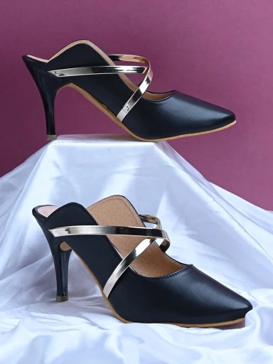 Stylestry Womens & Girls Black Pointed Toe Slim Heeled Mules