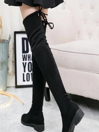 Stylestry Women & Girls Black Solid Lace Up Long Boots