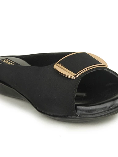 Stylestry Womens & Girls Black Embellished Mules with Buckles Flats