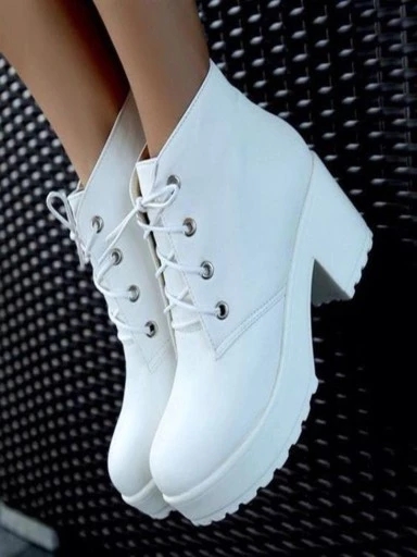 Stylestry Womens & Girls White High-Top Platform Heeled Boots