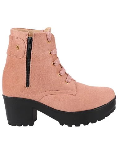 Stylestry Womens & Girls Peach Zipper High Top Heeled Boots