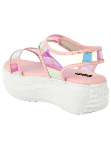 Stylestry Pink Embellished Flatform Heeled Sandals
