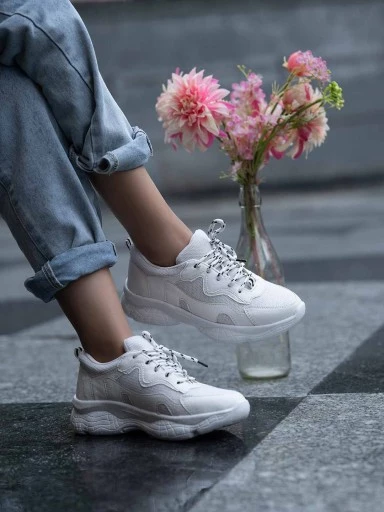 Stylestry Womens & Girls White Woven Design Trekking Shoes