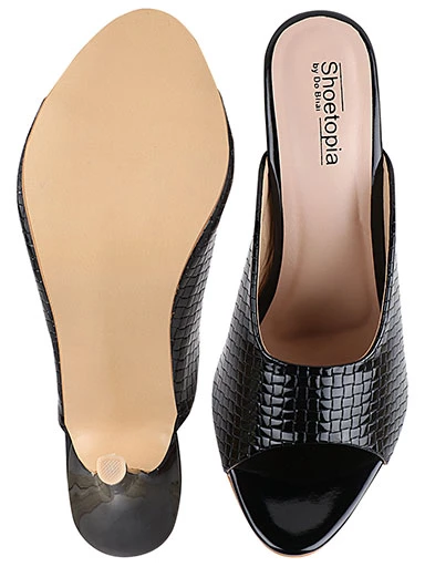 Stylestry Women's & Girl's Black Peep Toe Textured Slim Heels