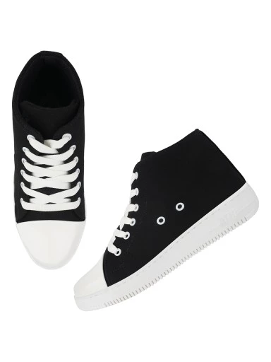 Stylestry Womens & Girls Lace-Up Black Sneakers