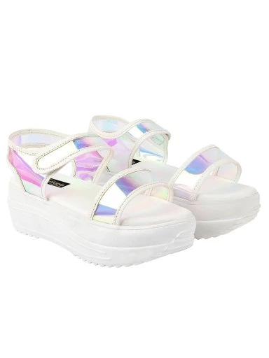 Stylestry White Embellished Flatform Heeled Sandals