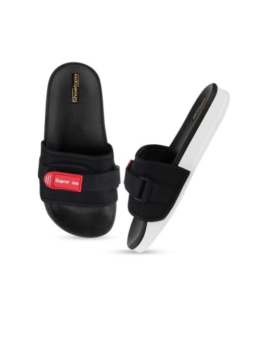 Stylestry Women Black Buckle Sliders