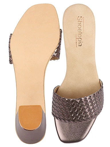 Stylestry Women's & Girl's Grey Block Heel Woven Design Sandals
