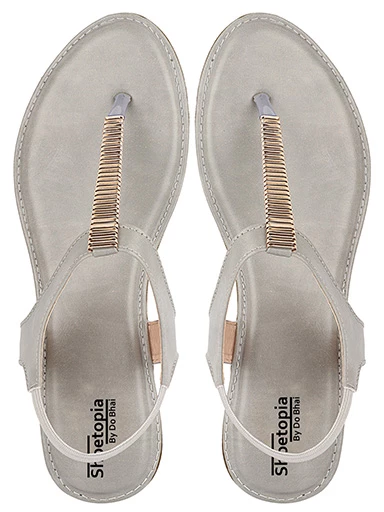 Stylestry Womens & Girls Grey Embellished T-Strap Flats