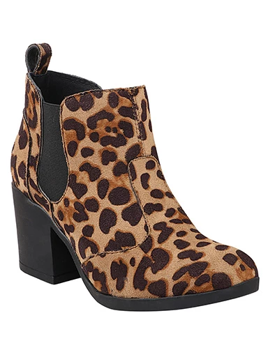 Stylestry Womens & Girls Tan Coloured Pull On Leopard Print Heeled Boots