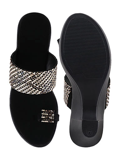 Stylestry Womens & Girls Black Embellished Block Heels
