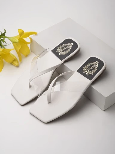 Stylestry Women White Open Toe Flats