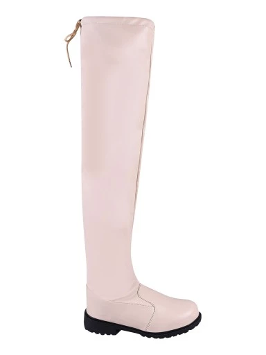 Stylestry Women & Girls Cream Solid Long Boots