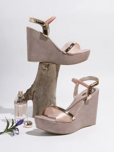 Stylestry Peach-Coloured Wedge Sandals