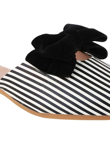 Stylestry Women Black & White Striped Mules with Bow