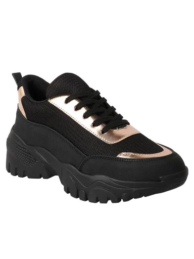 Stylestry Women Black & Gold Colourblocked Sneakers