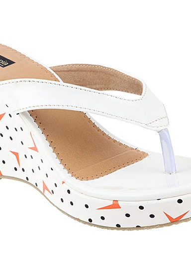 Stylestry Women's & Girl's White Printed Wedges Heeled Sandals