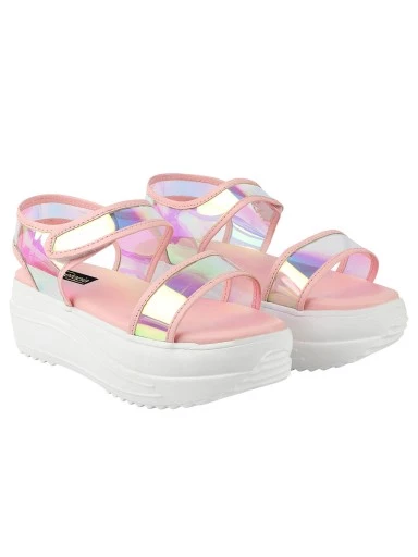 Stylestry Pink Embellished Flatform Heeled Sandals